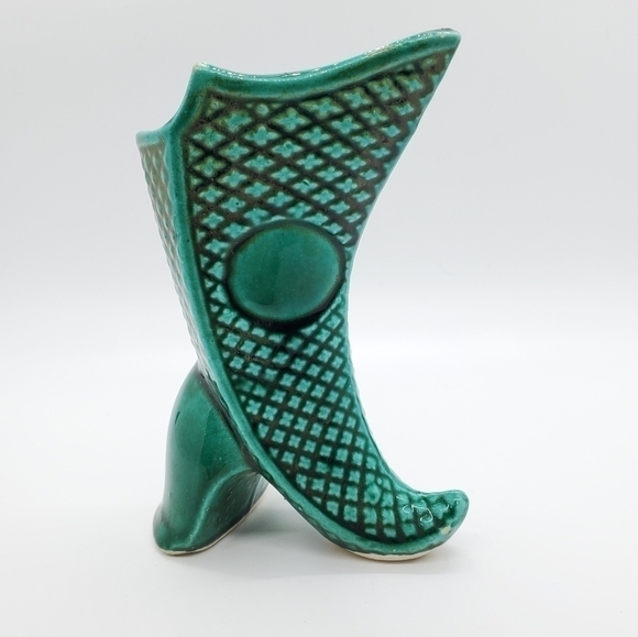 Vintage Green made in Japan mini heeled boot vase - Picture 1 of 10